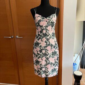 Daniel & Rebecca Silk Chiffon Floral Ruched Double-Strap Slip Dress, Size 4